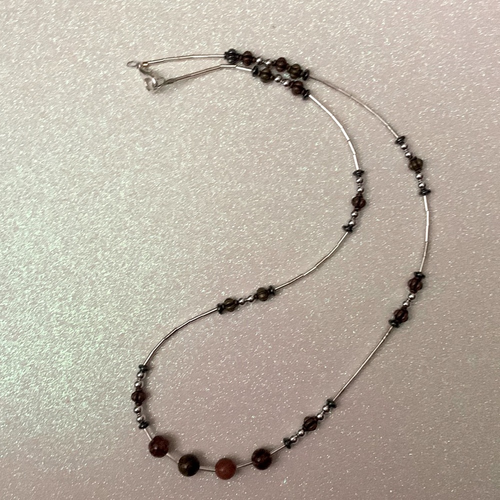 Silver 22” handcrafted necklace with bronze colored beads